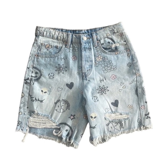 Wild Fable Size 4 High-Rise Bermuda Denim Distressed Shorts. - Picture 3 of 9